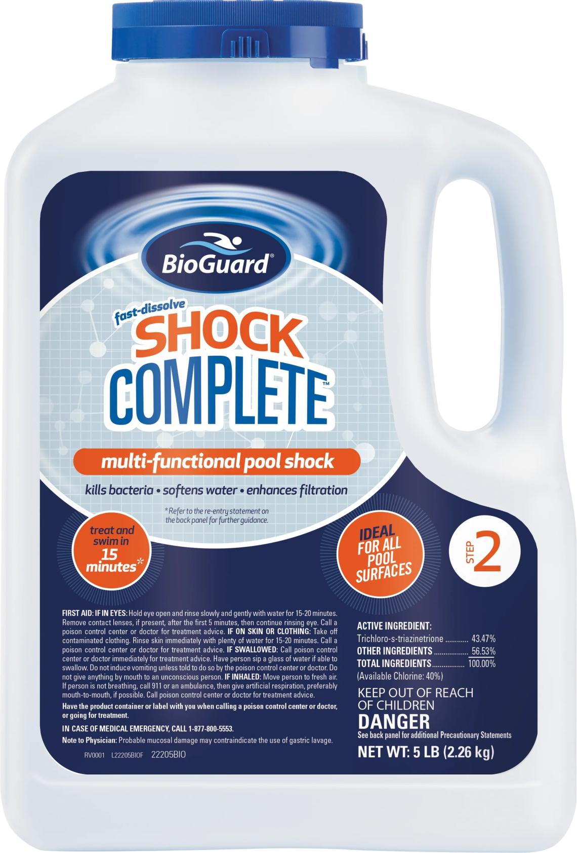 Picture of a 5lb jug of Bioguard Brand Shock Complete